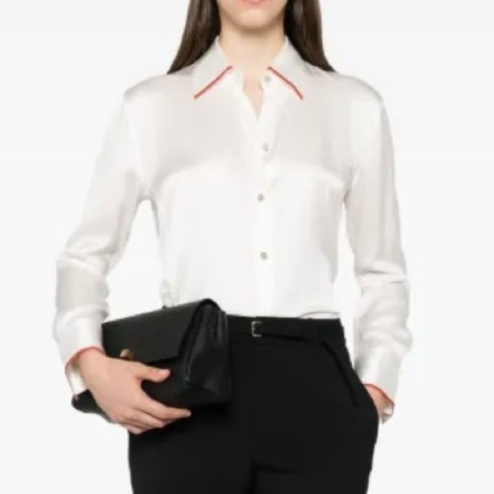 Vince Tipped White Silk Button Down Shirt size XS